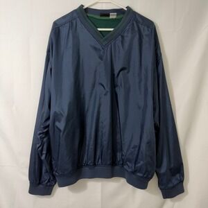 Winner Mens XL Navy Blue Nylon V-Neck Windbreaker Pullover Jacket Mesh Lined